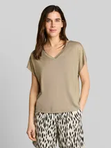 TOM TAILOR Damen T-Shirt mit V-Ausschnitt, grün, Uni – Bild 4