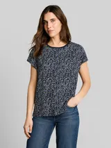 TOM TAILOR Damen T-Shirt im Material-Mix, blau, Uni – Bild 4