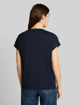 TOM TAILOR Damen T-Shirt im Material-Mix, blau, Uni – Bild 5
