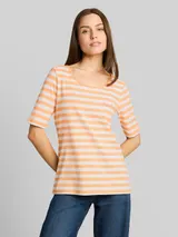 TOM TAILOR Damen T-Shirt mit Stickerei, orange, Gestreift – Bild 4