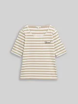 TOM TAILOR Damen T-Shirt mit Stickerei, grün, Gestreift – Bild 3