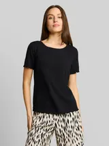 TOM TAILOR Damen T-Shirt mit Rippstruktur, schwarz, Uni – Bild 4