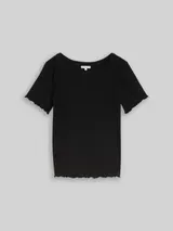 TOM TAILOR Damen T-Shirt mit Rippstruktur, schwarz, Uni – Bild 3