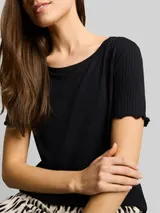 TOM TAILOR Damen T-Shirt mit Rippstruktur, schwarz, Uni – Bild 6