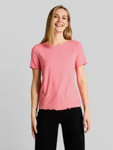 TOM TAILOR Damen T-Shirt mit Rippstruktur, rosa, Uni – Bild 4