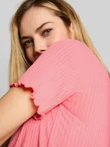 TOM TAILOR Damen T-Shirt mit Rippstruktur, rosa, Uni – Bild 6