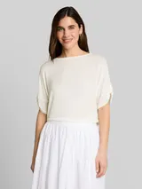 TOM TAILOR Damen T-Shirt mit Turn-Up-Funktion, weiß, Uni – Bild 4