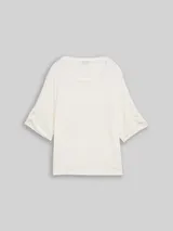 TOM TAILOR Damen T-Shirt mit Turn-Up-Funktion, weiß, Uni – Bild 3