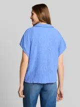 TOM TAILOR DENIM Damen Seersucker Resort Hemdbluse, blau, Uni – Bild 5