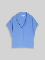 TOM TAILOR DENIM Damen Seersucker Resort Hemdbluse, blau, Uni – Bild 3