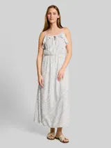 TOM TAILOR DENIM Damen Midi-Kleid mit Leinenanteil, weiß, Gemustert – Bild 4