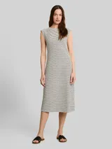 TOM TAILOR DENIM Damen Fitted Jacquard Midi-Kleid, weiß, Gestreift – Bild 4