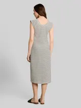 TOM TAILOR DENIM Damen Fitted Jacquard Midi-Kleid, weiß, Gestreift – Bild 5