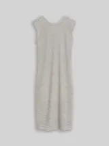 TOM TAILOR DENIM Damen Fitted Jacquard Midi-Kleid, weiß, Gestreift – Bild 3
