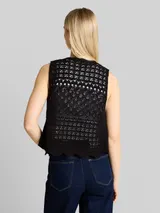 TOM TAILOR DENIM Damen Strickwesten mit Lochmuster, schwarz, Uni – Bild 5