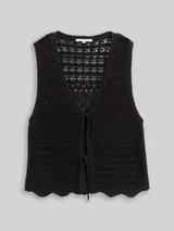 TOM TAILOR DENIM Damen Strickwesten mit Lochmuster, schwarz, Uni – Bild 3