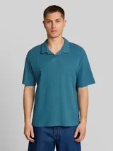 TOM TAILOR DENIM Herren Relaxed Fit Poloshirt mit Waffelstruktur, blau, Uni – Bild 4