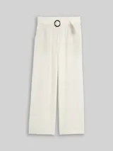 TOM TAILOR Damen Musselin Wide Leg Hose mit Gürtel, weiß, Uni – Bild 3