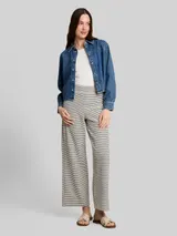 TOM TAILOR DENIM Damen Wide Leg Strickhose, weiß, Gestreift – Bild 4