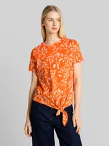 TOM TAILOR DENIM Damen T-Shirt mit Knotendetail, rot, Geblümt – Bild 4