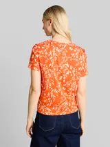 TOM TAILOR DENIM Damen T-Shirt mit Knotendetail, rot, Geblümt – Bild 5