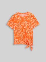 TOM TAILOR DENIM Damen T-Shirt mit Knotendetail, rot, Geblümt – Bild 3