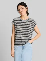 TOM TAILOR DENIM Damen T-Shirt mit Streifenmuster, schwarz, Gestreift – Bild 4