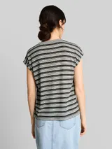 TOM TAILOR DENIM Damen T-Shirt mit Streifenmuster, schwarz, Gestreift – Bild 5