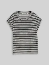 TOM TAILOR DENIM Damen T-Shirt mit Streifenmuster, schwarz, Gestreift – Bild 3