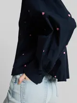 TOM TAILOR DENIM Damen Boxy Fit Hemdbluse mit Stickereien, blau, Gemustert – Bild 6