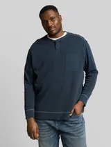 TOM TAILOR Herren Plus Size - Henley Langarmshirt mit Waffelstruktur, blau, Uni – Bild 4