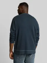 TOM TAILOR Herren Plus Size - Henley Langarmshirt mit Waffelstruktur, blau, Uni – Bild 5