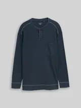 TOM TAILOR Herren Plus Size - Henley Langarmshirt mit Waffelstruktur, blau, Uni – Bild 3