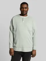TOM TAILOR Herren Plus Size - Henley Langarmshirt mit Waffelstruktur, grün, Uni – Bild 4