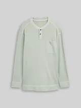 TOM TAILOR Herren Plus Size - Henley Langarmshirt mit Waffelstruktur, grün, Uni – Bild 3