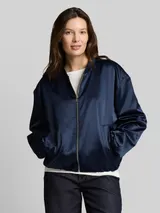 TOM TAILOR Damen Satin Blouson Jacke mit Bomberkragen, blau, Uni – Bild 4