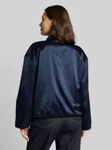 TOM TAILOR Damen Satin Blouson Jacke mit Bomberkragen, blau, Uni – Bild 5