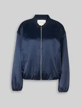TOM TAILOR Damen Satin Blouson Jacke mit Bomberkragen, blau, Uni – Bild 3
