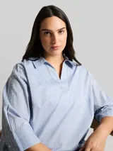 TOM TAILOR Damen Plus Size - Loose Fit Bluse mit Stickerei, blau, Gepunktet – Bild 6
