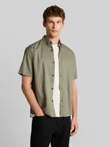 TOM TAILOR DENIM Herren Relaxed Fit Kurzarmhemd mit Leinenanteil, grün, Uni – Bild 4