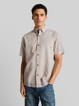 TOM TAILOR DENIM Herren Relaxed Fit Kurzarmhemd mit Leinenanteil, grau, Meliert – Bild 4