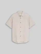 TOM TAILOR DENIM Herren Relaxed Fit Kurzarmhemd mit Leinenanteil, grau, Meliert – Bild 3