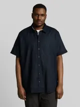 TOM TAILOR Herren Plus Size - Regular Fit Kurzarmhemd mit Leinenanteil, blau, Uni – Bild 4