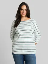 TOM TAILOR Damen Plus Size - Langarmshirt mit Streifenmuster, grün, Gestreift – Bild 4