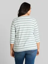 TOM TAILOR Damen Plus Size - Langarmshirt mit Streifenmuster, grün, Gestreift – Bild 5