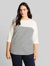 TOM TAILOR Damen Plus Size - Langarmshirt mit Streifenmuster, weiß, Gestreift – Bild 4