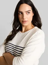 TOM TAILOR Damen Plus Size - Langarmshirt mit Streifenmuster, weiß, Gestreift – Bild 6