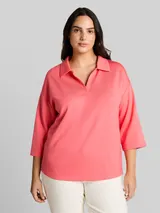 TOM TAILOR Damen Plus Size - Loose Fit Scuba Langarmshirt mit Polokragen, rosa, Uni – Bild 4