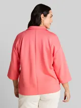TOM TAILOR Damen Plus Size - Loose Fit Scuba Langarmshirt mit Polokragen, rosa, Uni – Bild 5