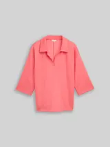 TOM TAILOR Damen Plus Size - Loose Fit Scuba Langarmshirt mit Polokragen, rosa, Uni – Bild 3
